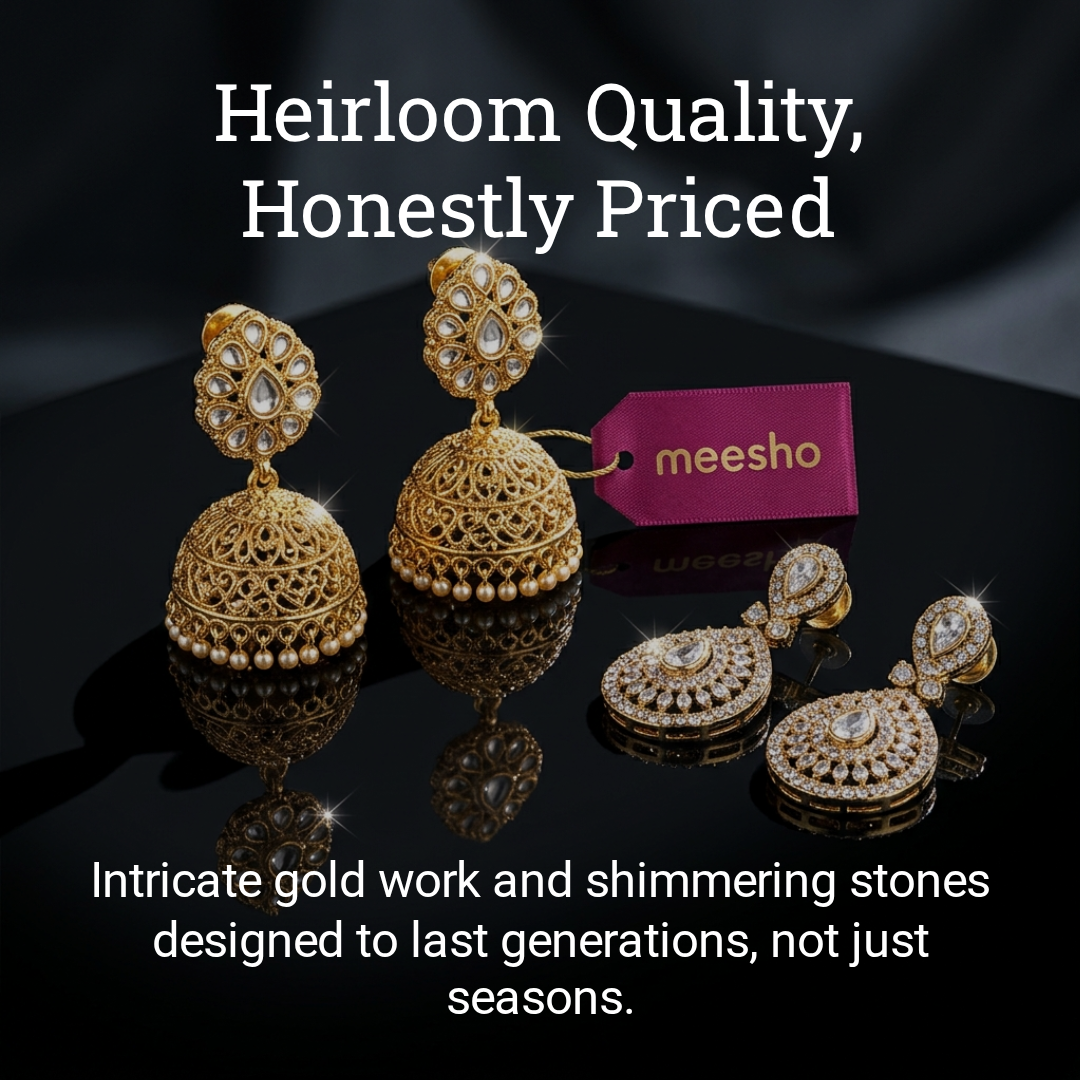 Heirloom quality gold earrings on reflective surface